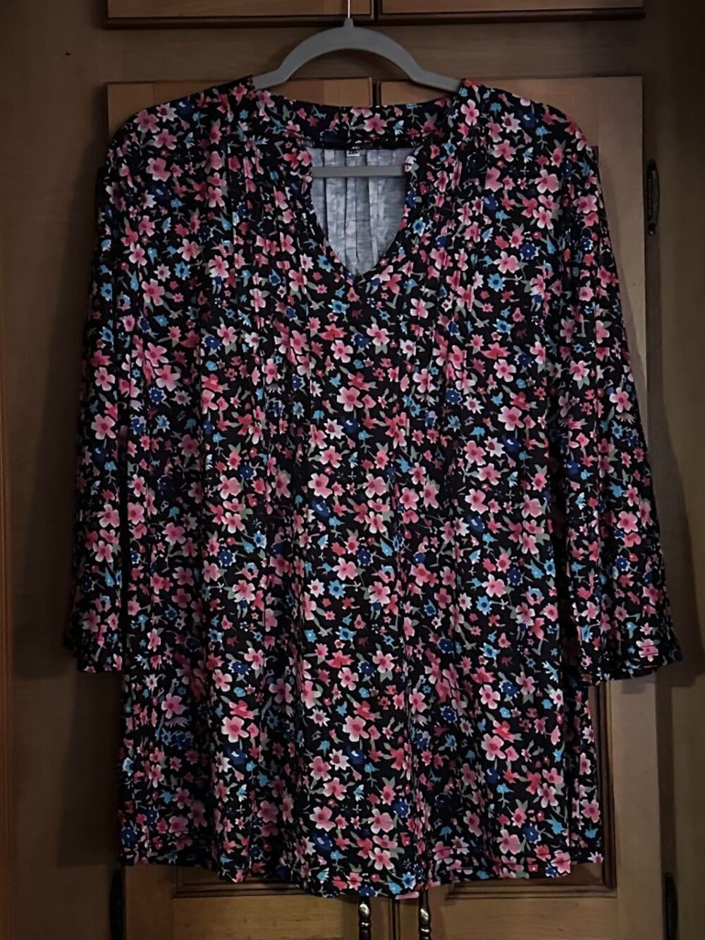 New Bright Colorful Pleated Floral Print Top M